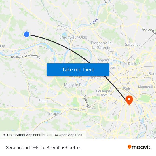 Seraincourt to Le Kremlin-Bicetre map