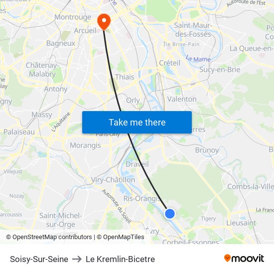 Soisy-Sur-Seine to Le Kremlin-Bicetre map