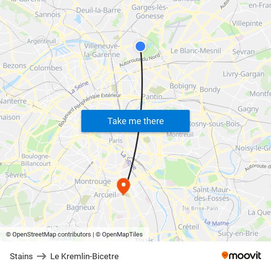 Stains to Le Kremlin-Bicetre map