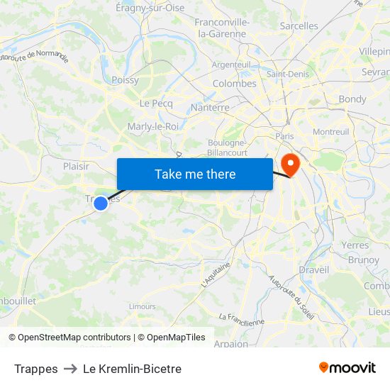 Trappes to Le Kremlin-Bicetre map