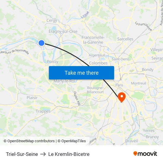 Triel-Sur-Seine to Le Kremlin-Bicetre map