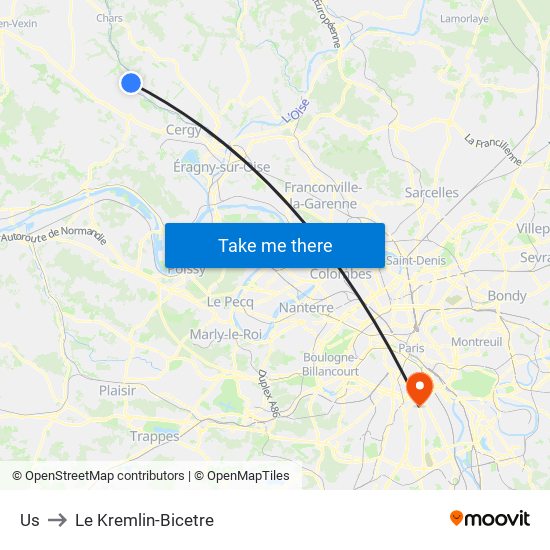 Us to Le Kremlin-Bicetre map