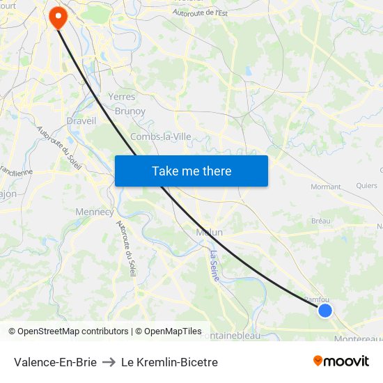 Valence-En-Brie to Le Kremlin-Bicetre map
