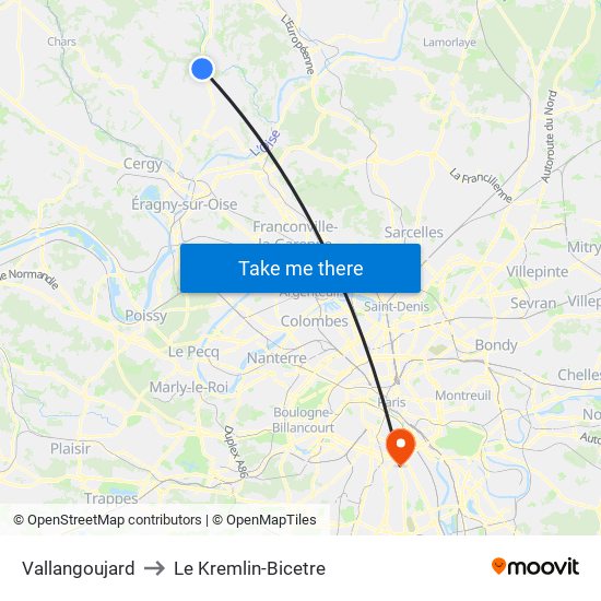Vallangoujard to Le Kremlin-Bicetre map