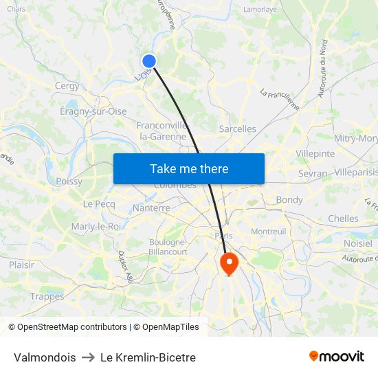 Valmondois to Le Kremlin-Bicetre map