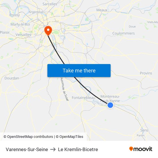 Varennes-Sur-Seine to Le Kremlin-Bicetre map