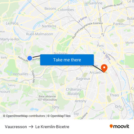 Vaucresson to Le Kremlin-Bicetre map