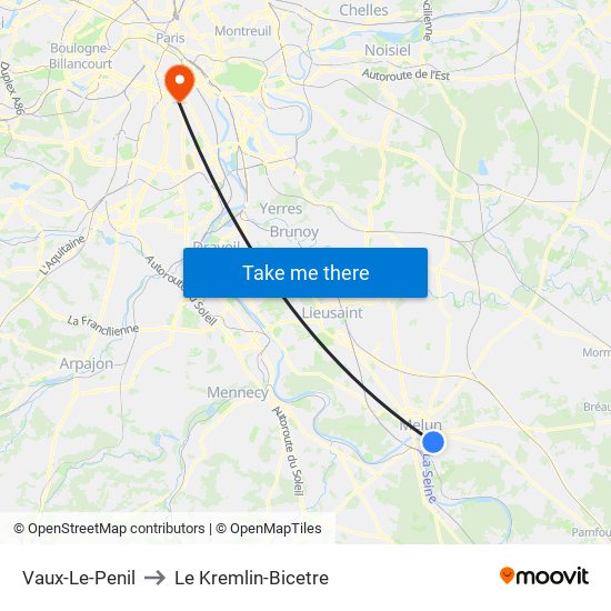 Vaux-Le-Penil to Le Kremlin-Bicetre map
