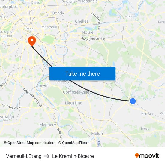 Verneuil-L'Etang to Le Kremlin-Bicetre map