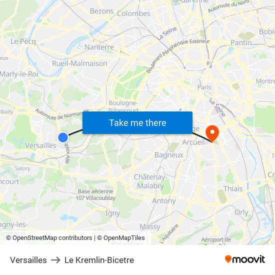 Versailles to Le Kremlin-Bicetre map