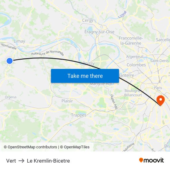 Vert to Le Kremlin-Bicetre map