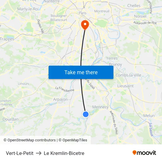 Vert-Le-Petit to Le Kremlin-Bicetre map