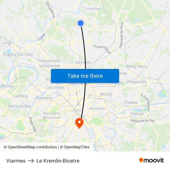 Viarmes to Le Kremlin-Bicetre map