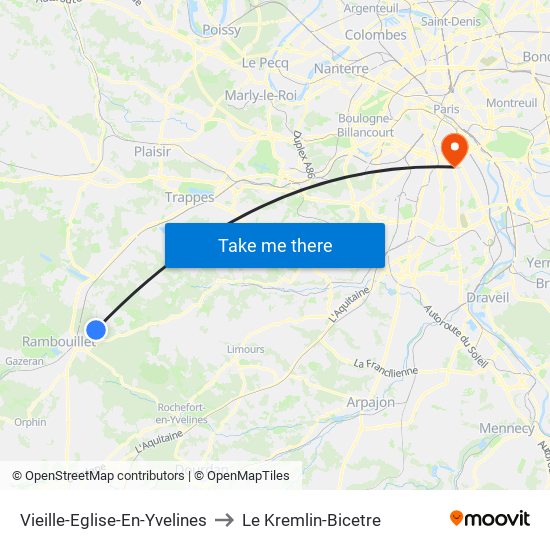 Vieille-Eglise-En-Yvelines to Le Kremlin-Bicetre map