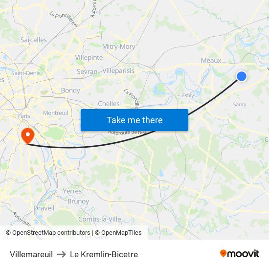 Villemareuil to Le Kremlin-Bicetre map