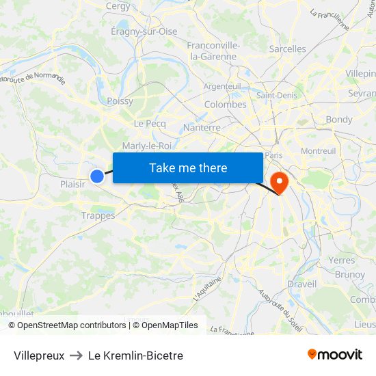 Villepreux to Le Kremlin-Bicetre map
