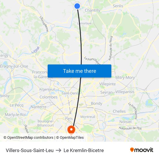 Villers-Sous-Saint-Leu to Le Kremlin-Bicetre map