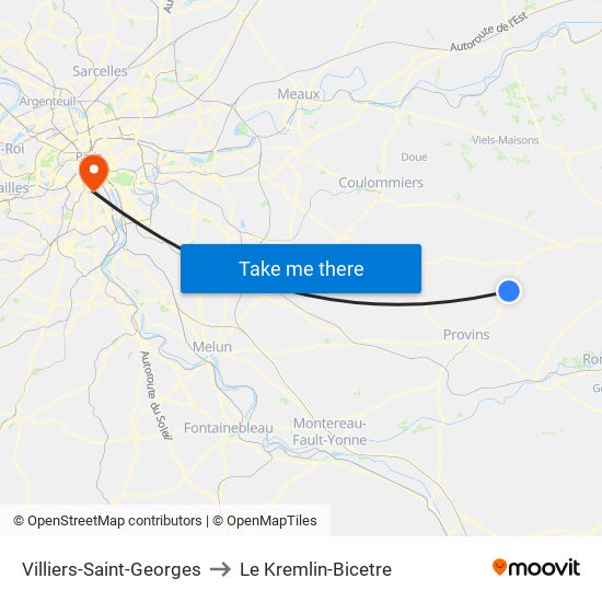 Villiers-Saint-Georges to Le Kremlin-Bicetre map