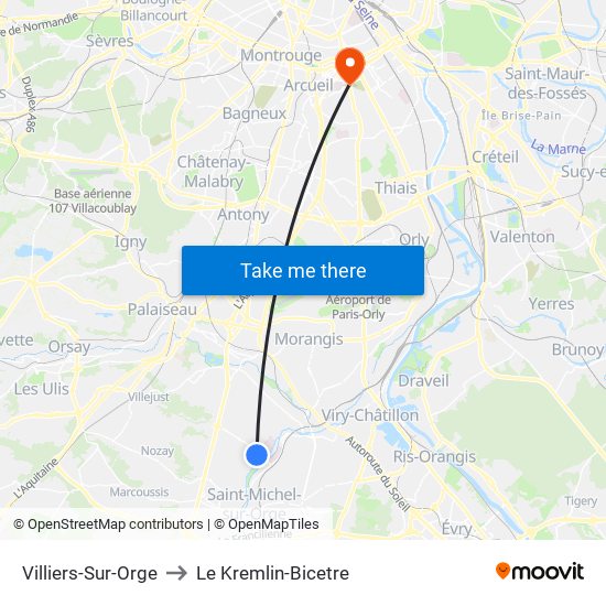 Villiers-Sur-Orge to Le Kremlin-Bicetre map