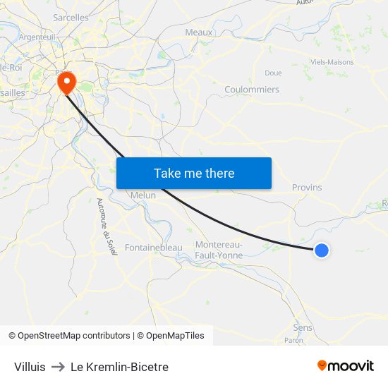 Villuis to Le Kremlin-Bicetre map