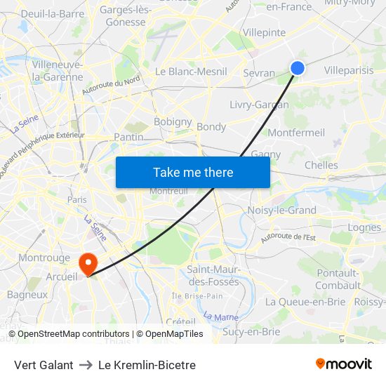 Vert Galant to Le Kremlin-Bicetre map