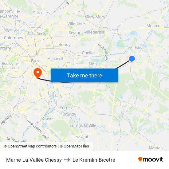 Marne-La-Vallée Chessy to Le Kremlin-Bicetre map