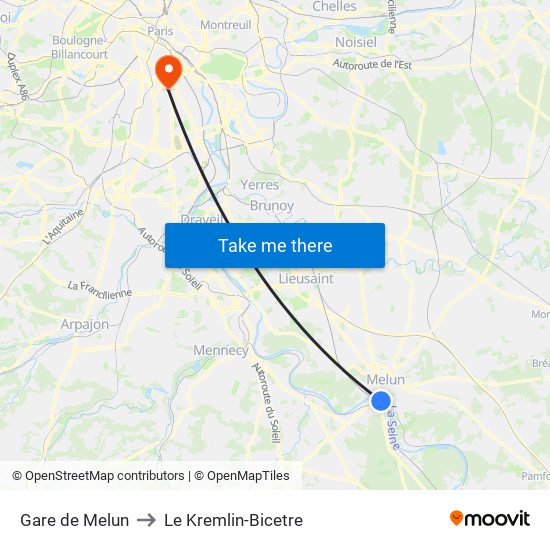 Gare de Melun to Le Kremlin-Bicetre map