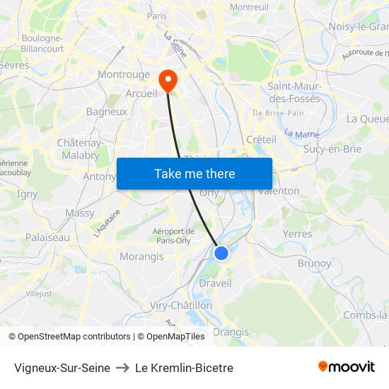 Vigneux-Sur-Seine to Le Kremlin-Bicetre map