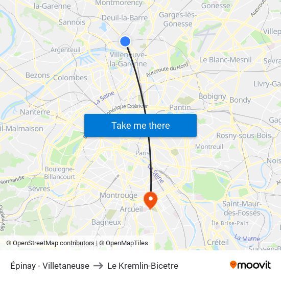 Épinay - Villetaneuse to Le Kremlin-Bicetre map