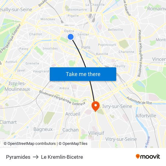 Pyramides to Le Kremlin-Bicetre map