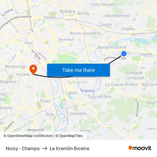 Noisy - Champs to Le Kremlin-Bicetre map