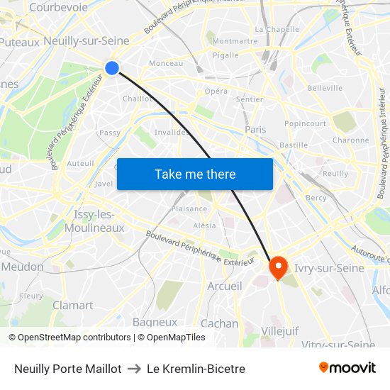 Neuilly Porte Maillot to Le Kremlin-Bicetre map