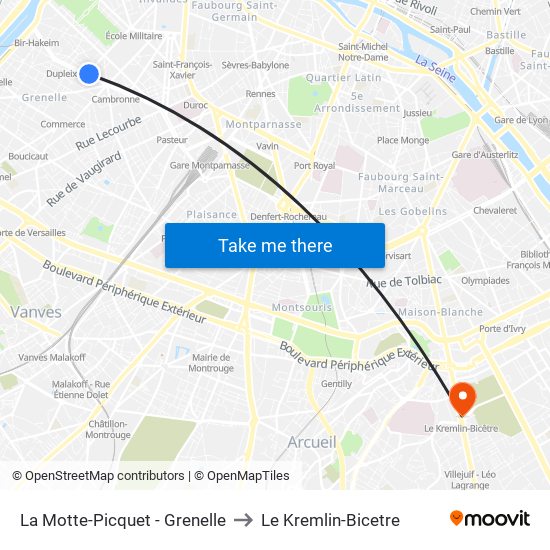 La Motte-Picquet - Grenelle to Le Kremlin-Bicetre map