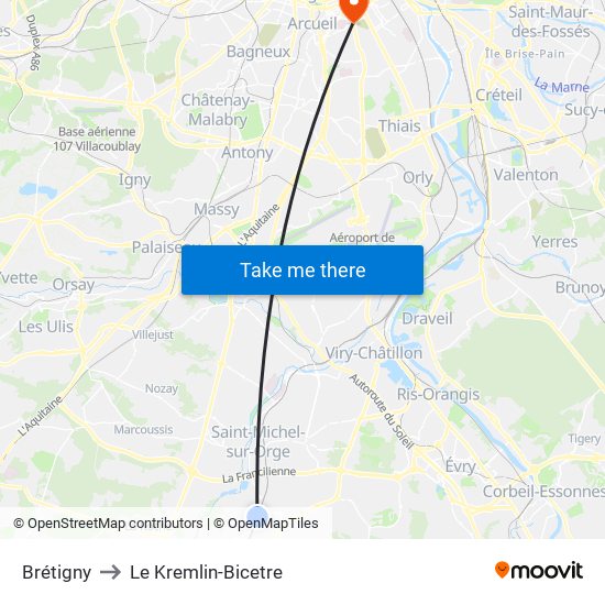 Brétigny to Le Kremlin-Bicetre map