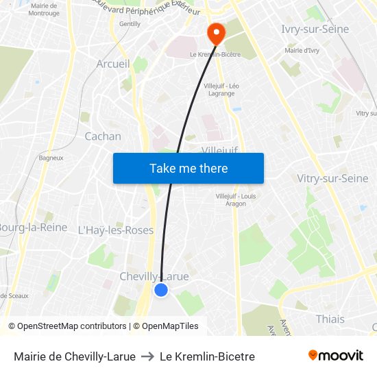 Mairie de Chevilly-Larue to Le Kremlin-Bicetre map