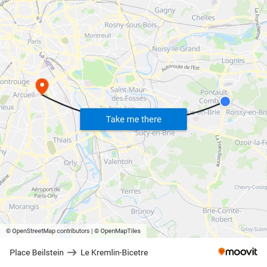 Place Beilstein to Le Kremlin-Bicetre map