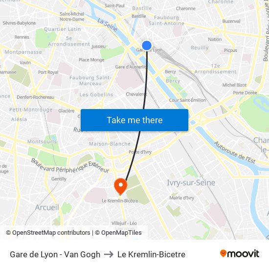 Gare de Lyon - Van Gogh to Le Kremlin-Bicetre map
