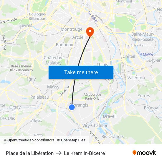 Place de la Libération to Le Kremlin-Bicetre map