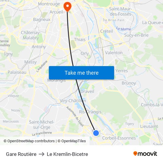 Gare Routière to Le Kremlin-Bicetre map