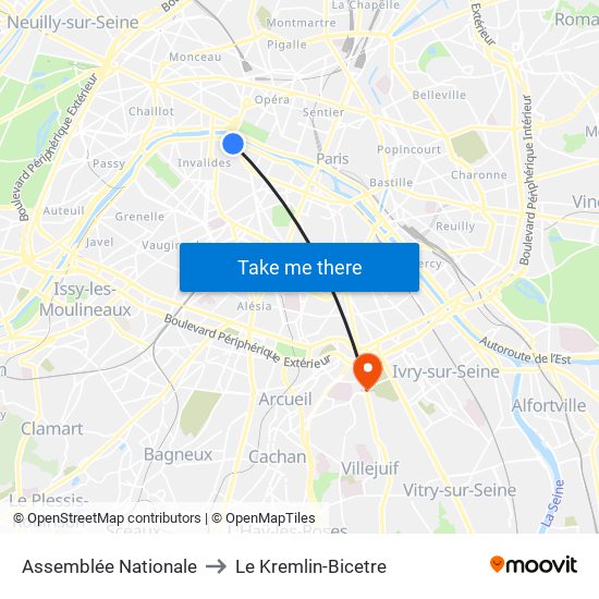 Assemblée Nationale to Le Kremlin-Bicetre map