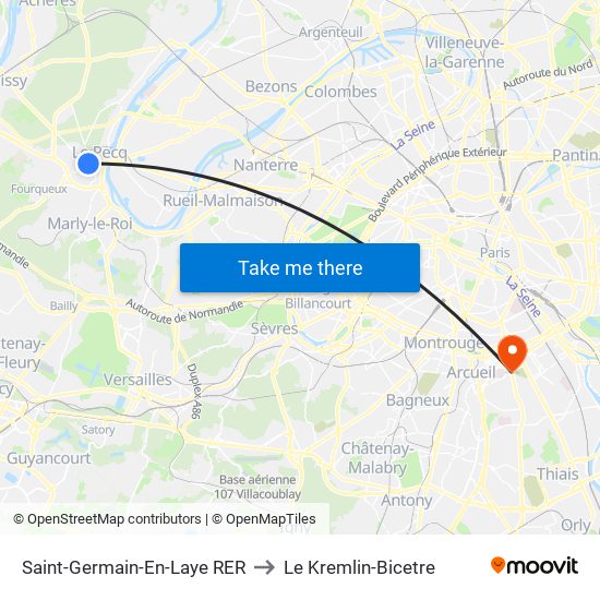Saint-Germain-En-Laye RER to Le Kremlin-Bicetre map