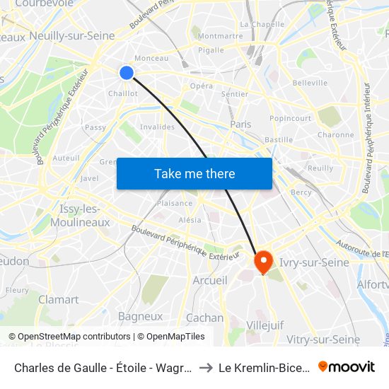 Charles de Gaulle - Étoile - Wagram to Le Kremlin-Bicetre map