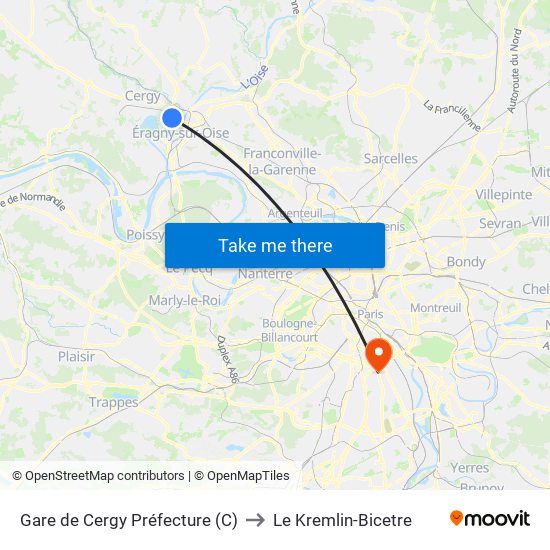 Gare de Cergy Préfecture (C) to Le Kremlin-Bicetre map