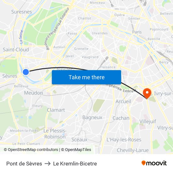 Pont de Sèvres to Le Kremlin-Bicetre map