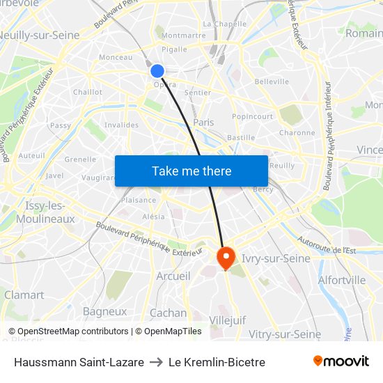 Haussmann Saint-Lazare to Le Kremlin-Bicetre map