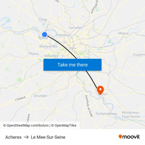 Acheres to Le Mee-Sur-Seine map