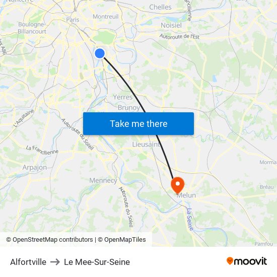 Alfortville to Le Mee-Sur-Seine map