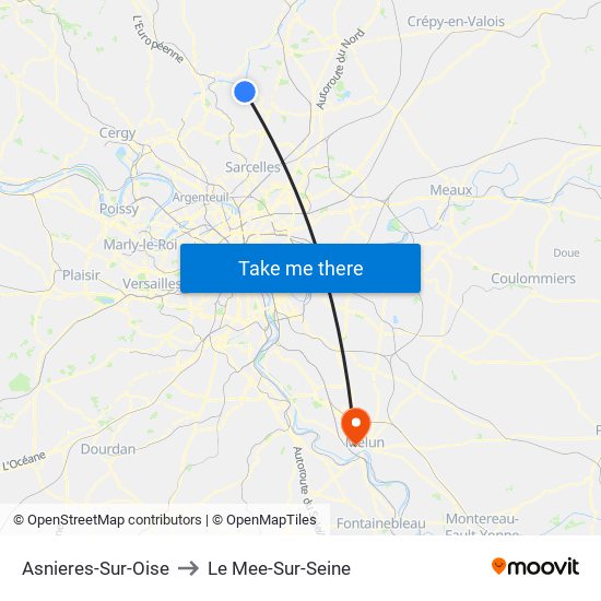 Asnieres-Sur-Oise to Le Mee-Sur-Seine map