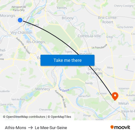 Athis-Mons to Le Mee-Sur-Seine map