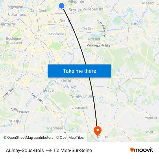 Aulnay-Sous-Bois to Le Mee-Sur-Seine map